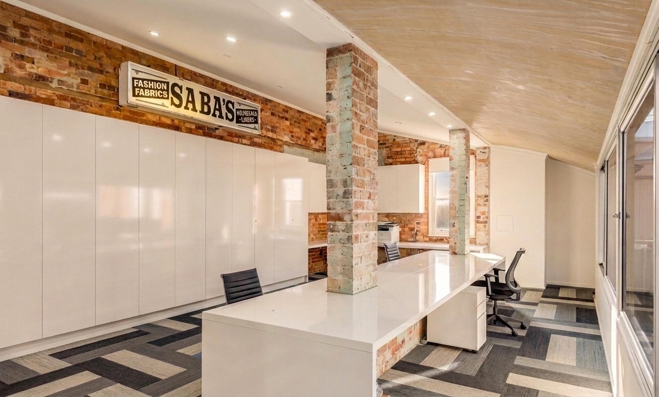 Saba leasing space — brick walls and natural light